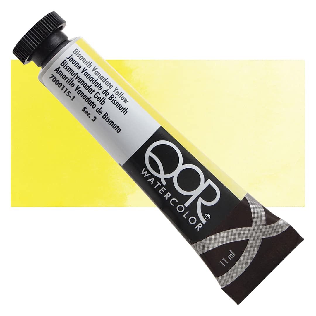 Open in modal - QoR Modern Watercolor - Bismuth Vandate Yellow, 11 ml tube and swatch