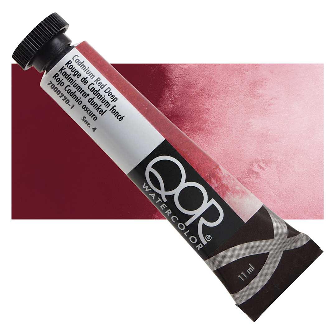 Open in modal - QoR Modern Watercolor - Cadmium Red Deep, 11 ml tube and swatch