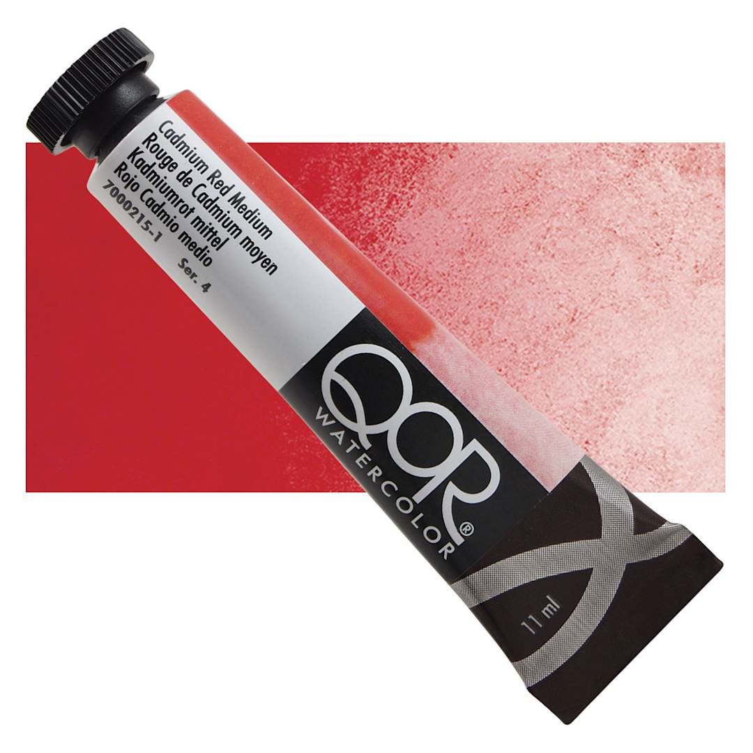 Open in modal - QoR Modern Watercolor - Cadmium Red Medium, 11 ml tube and swatch