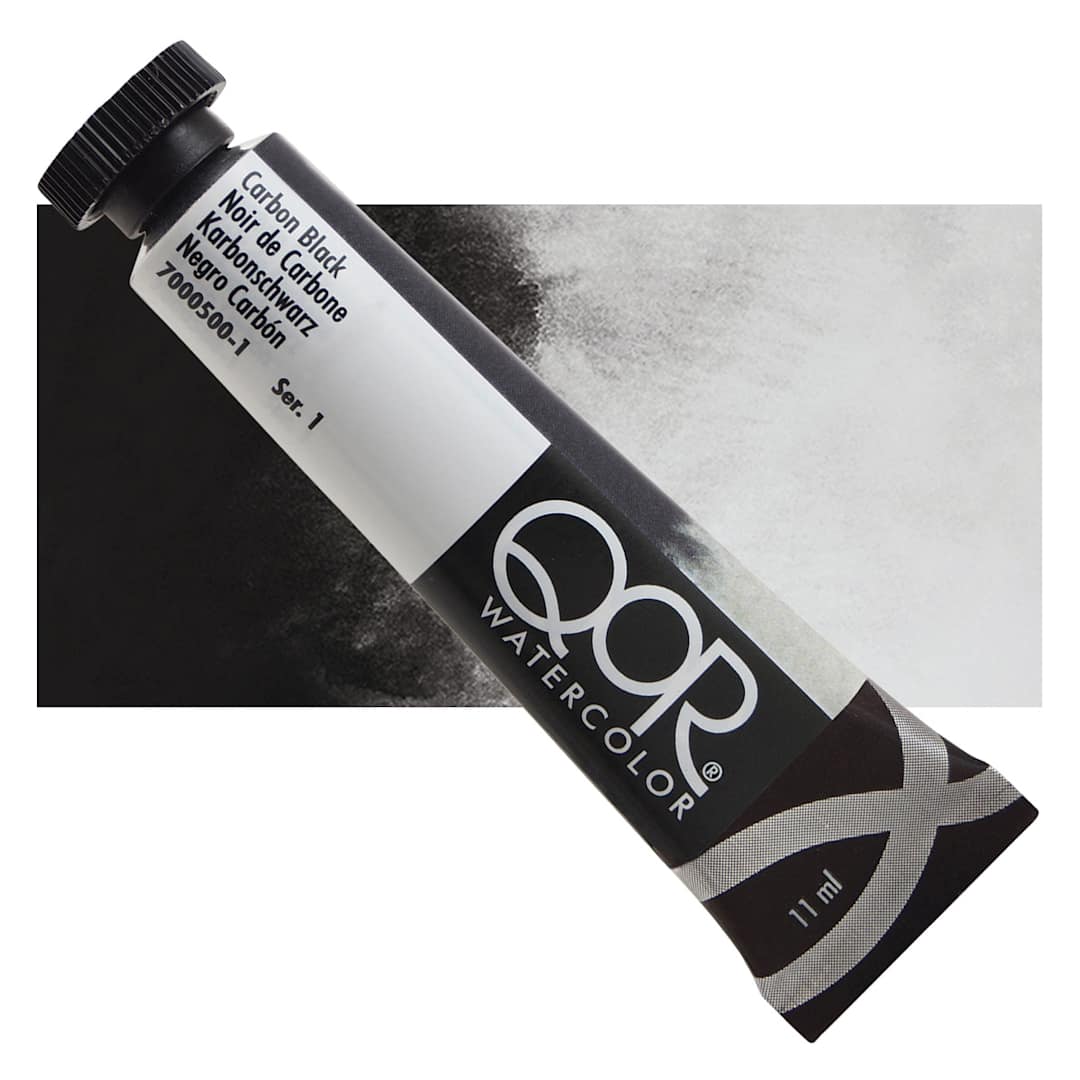 Open in modal - QoR Modern Watercolor - Carbon Black, 11 ml tube and swatch