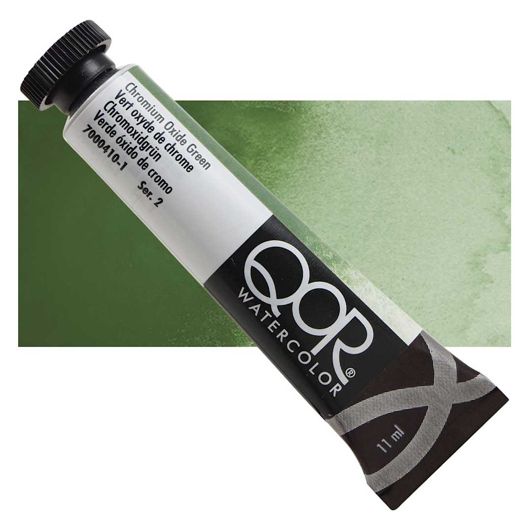 Open in modal - QoR Modern Watercolor - Chromium Oxide Green, 11 ml tube and swatch