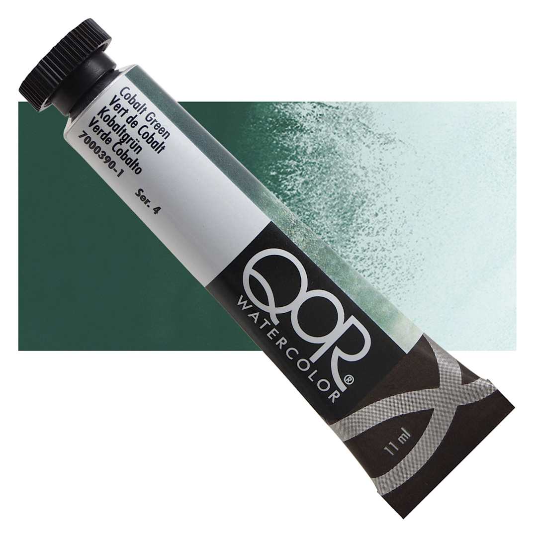 Open in modal - QoR Modern Watercolor - Cobalt Green, 11 ml tube and swatch