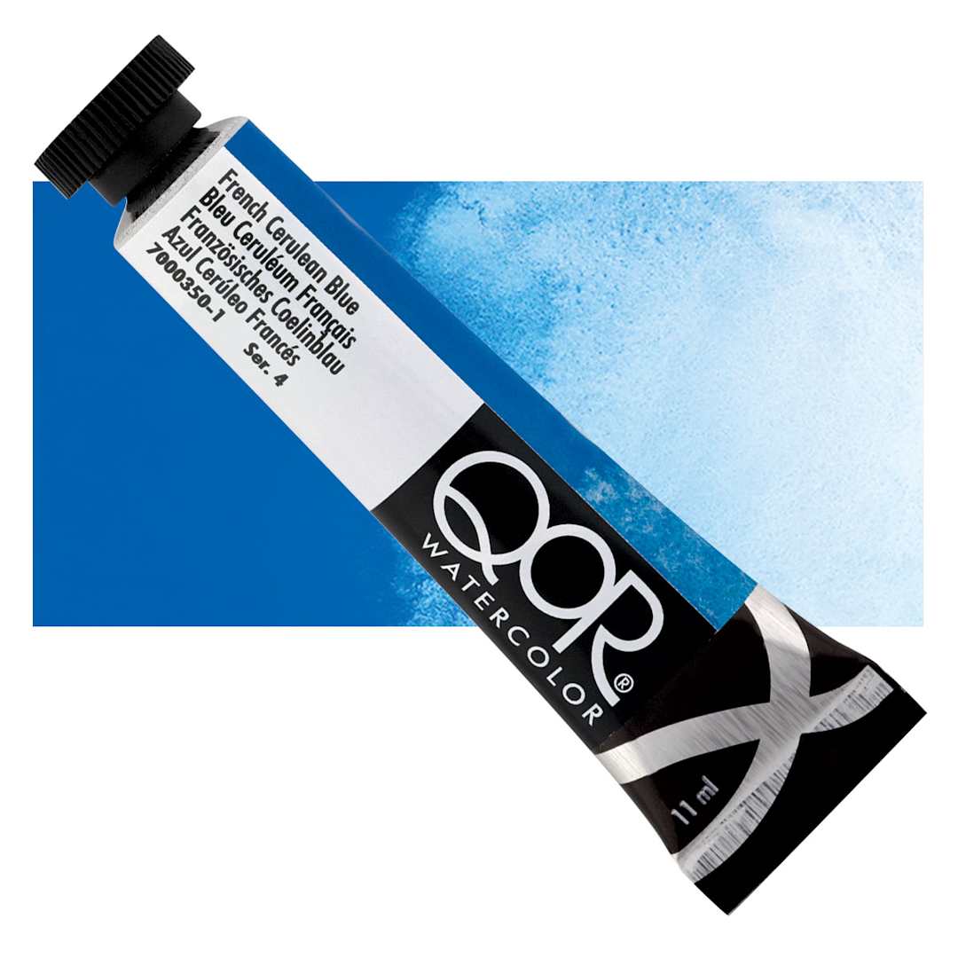 Open in modal - QoR Modern Watercolor - French Cerulean Blue, 11 ml tube and swatch