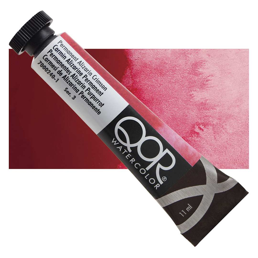 Open in modal - QoR Modern Watercolor - Permanent Alizarin Crimson, 11 ml tube and swatch