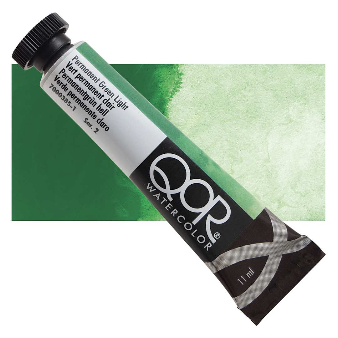 Open in modal - QoR Modern Watercolor - Permanent Green Light, 11 ml tube and swatch