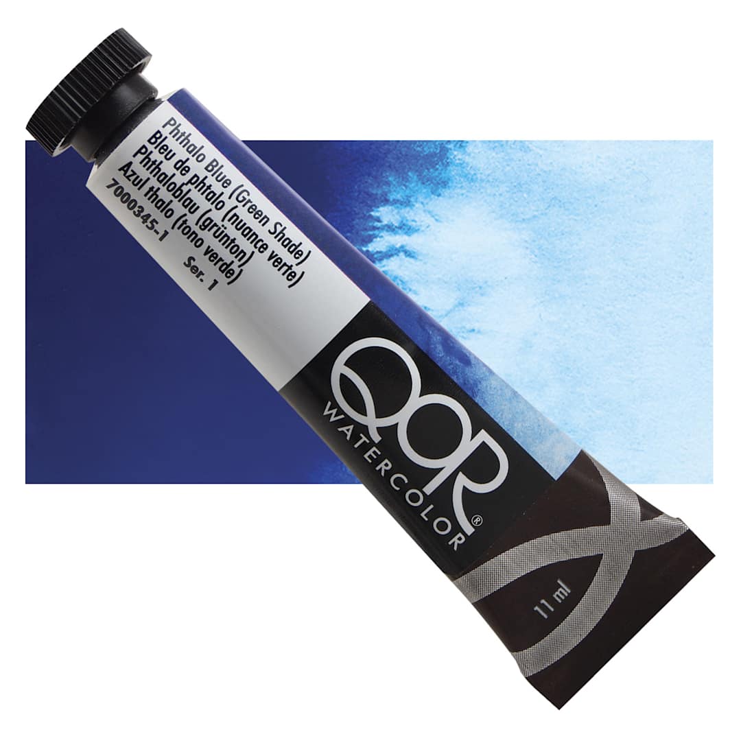 Open in modal - QoR Modern Watercolor - Phthalo Blue (Green Shade), 11 ml tube and swatch