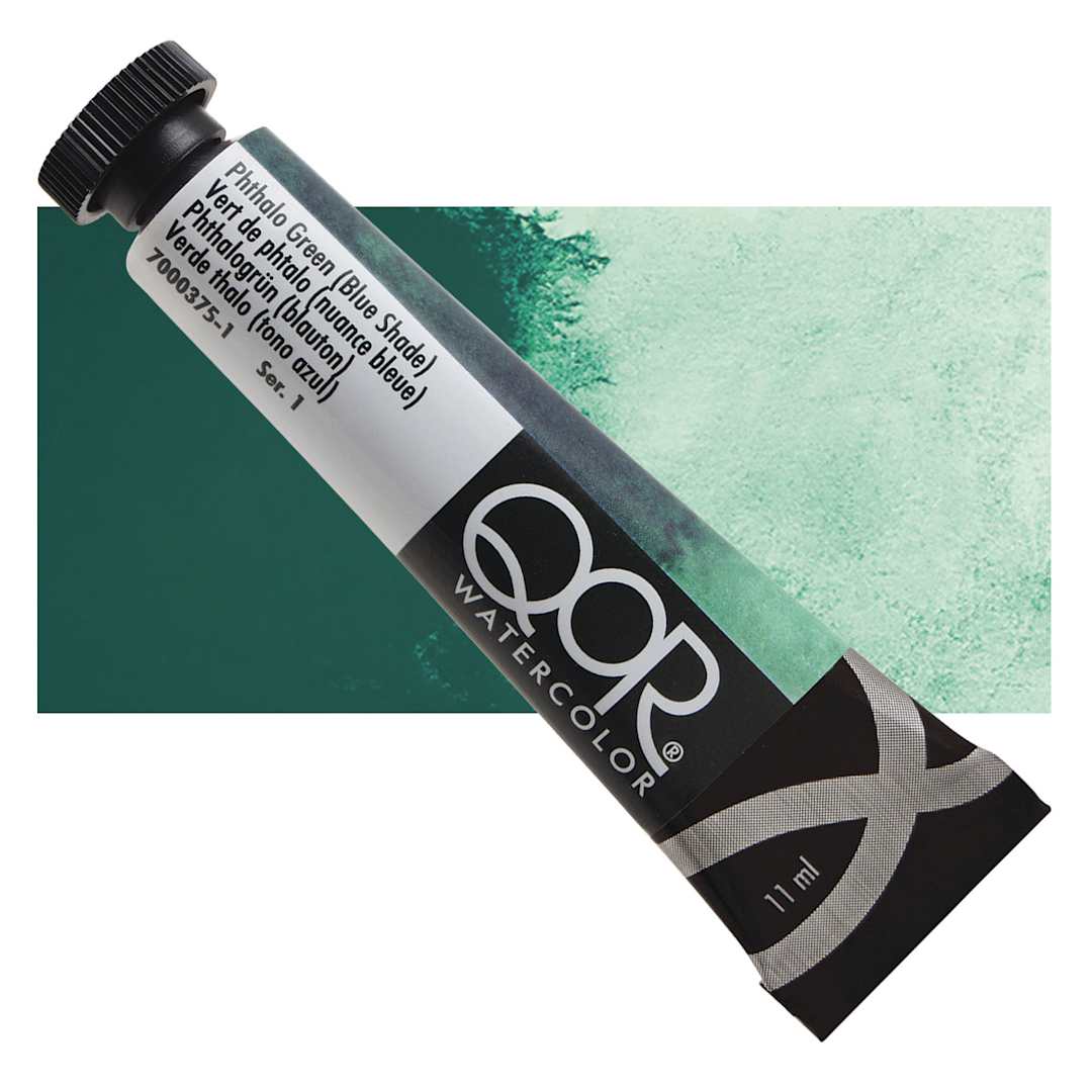 Open in modal - QoR Modern Watercolor - Phthalo Green (Blue Shade), 11 ml tube and swatch