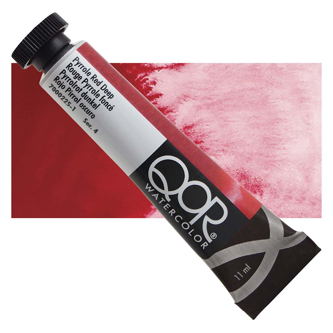 Open in modal - QoR Modern Watercolor - Pyrrole Red Deep, 11 ml tube and swatch