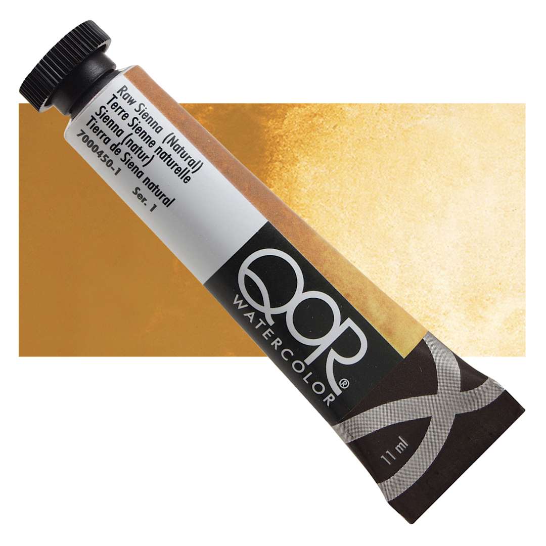 Open in modal - QoR Modern Watercolor - Raw Sienna (Natural), 11 ml tube and swatch