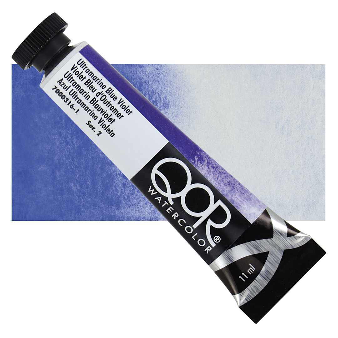Open in modal - QoR Modern Watercolor - Ultramarine Blue Violet, 11 ml tube and swatch
