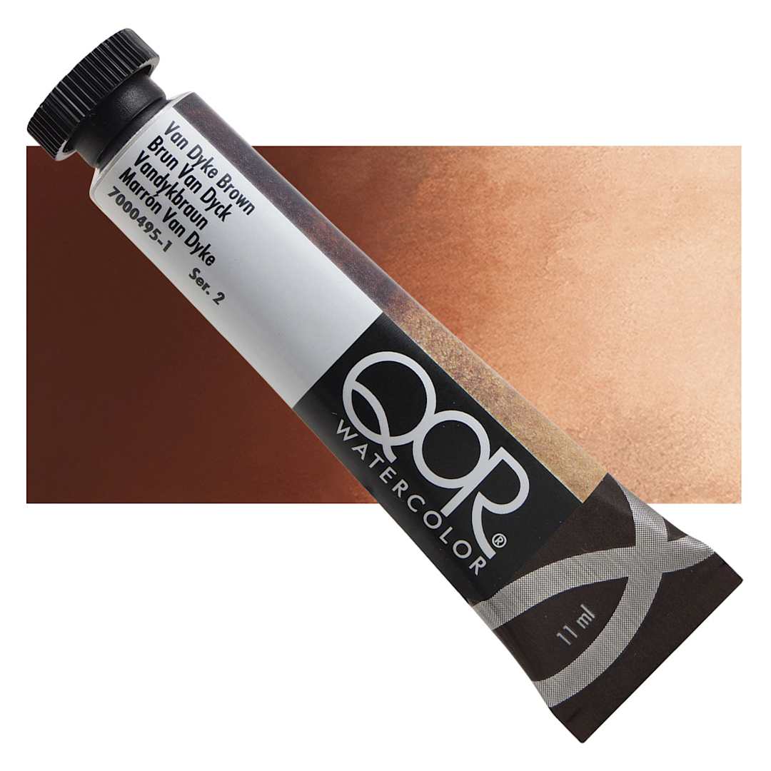 Open in modal - QoR Modern Watercolor - Van Dyke Brown, 11 ml tube and swatch