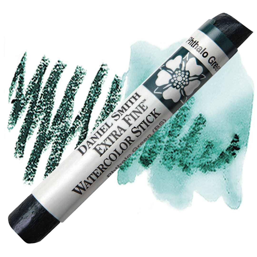 Open in modal - Daniel Smith Watercolor Stick - Phthalo Green (Blue Shade) stick and swatch