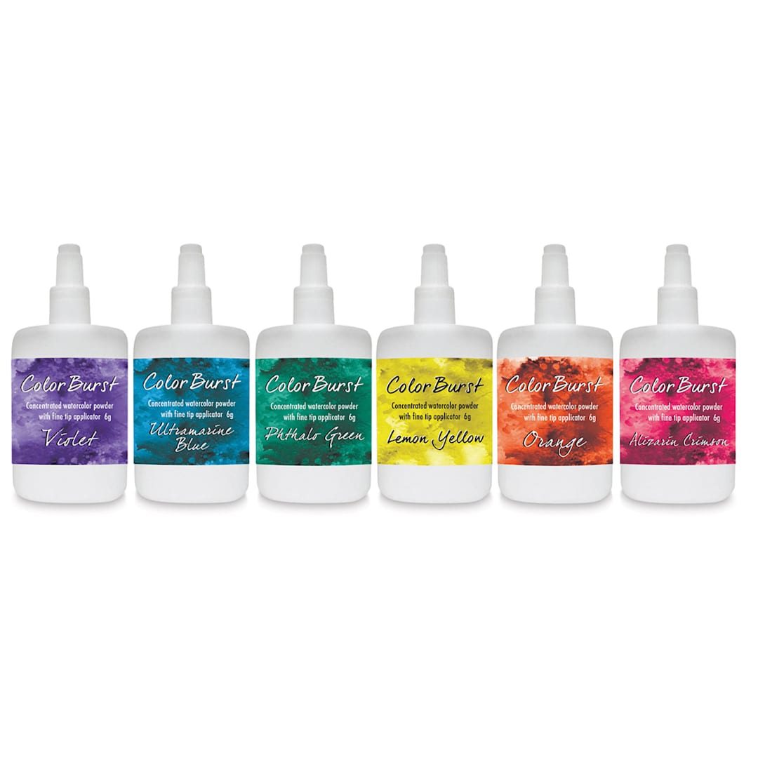 Open in modal - Color Burst Watercolor Powders - Set of 6 Bright Powder Bottles in row