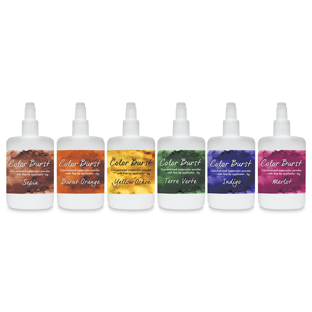 Open in modal - Color Burst Watercolor Powders - Set of 6 Earth Tone Powder Bottles in row