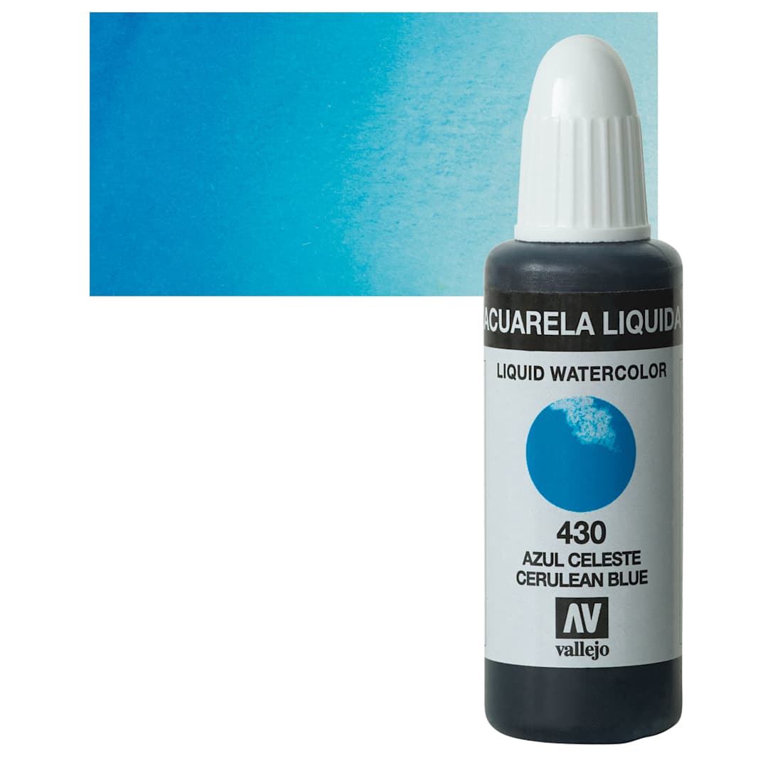 Open in modal - Vallejo Liquid Watercolor - Cerulean Blue, 32 ml and swatch
