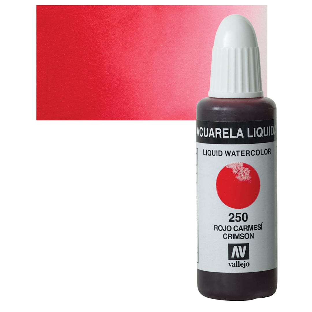 Open in modal - Vallejo Liquid Watercolor - Crimson, 32 ml and swatch