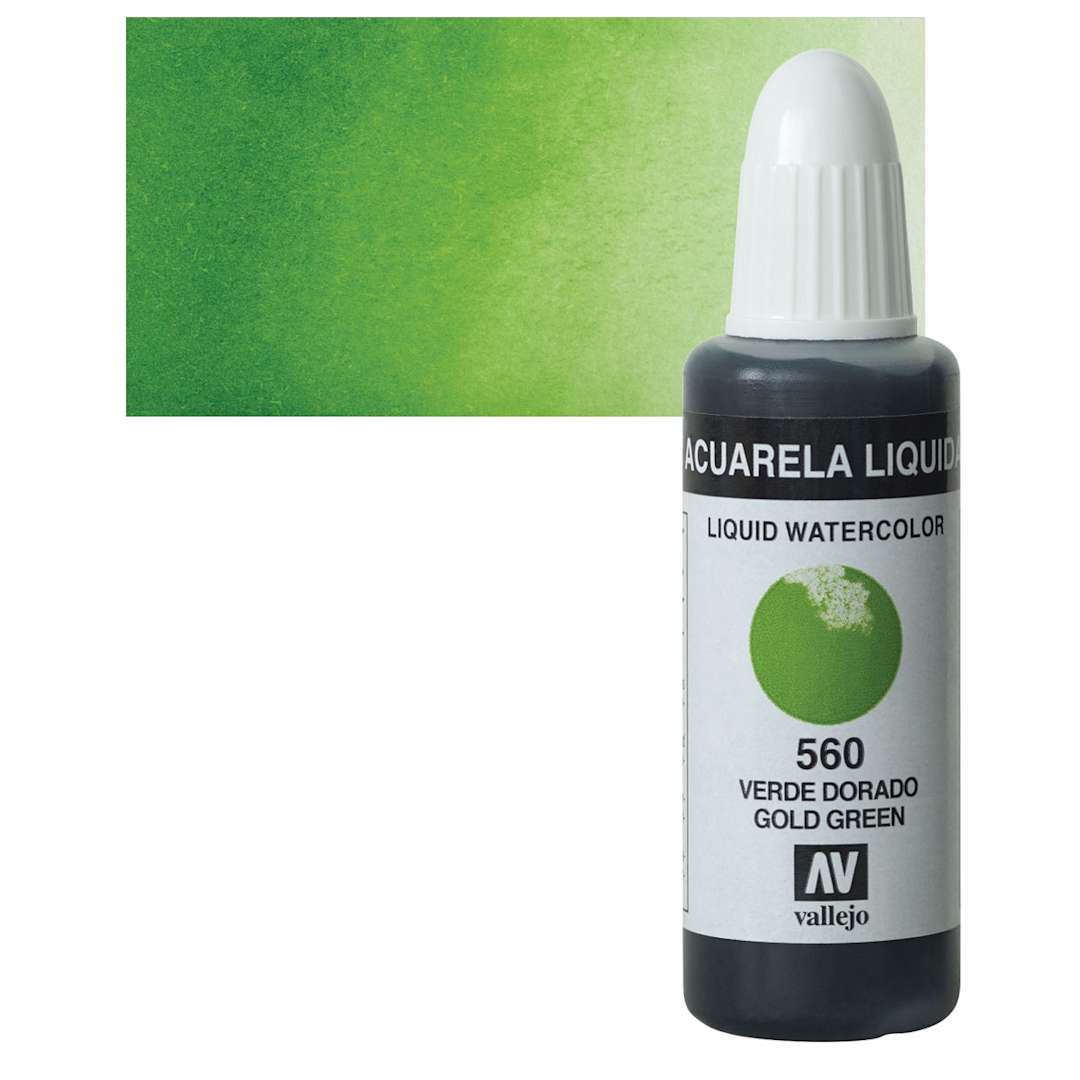 Open in modal - Vallejo Liquid Watercolor - Gold Green, 32 ml and swatch