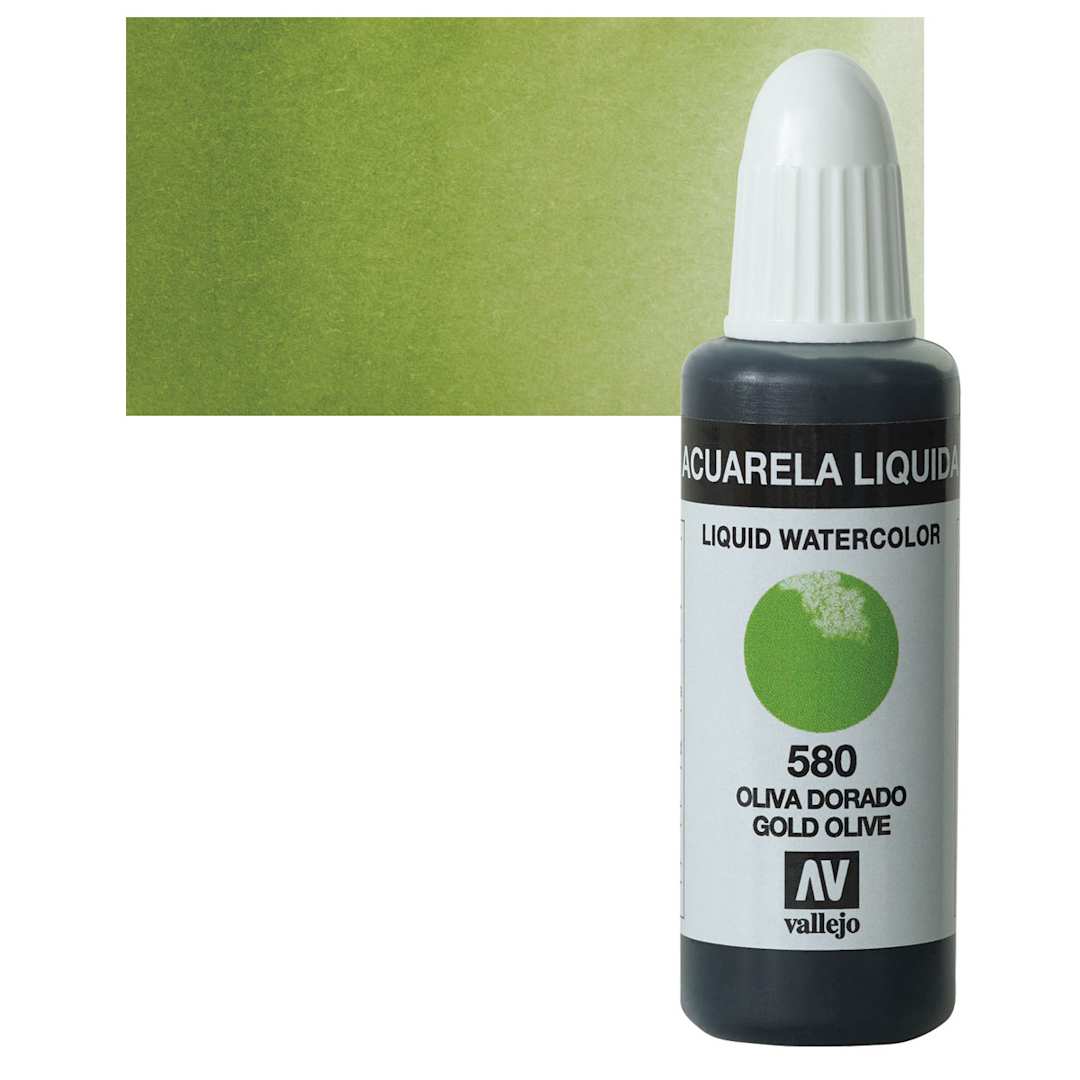 Open in modal - Vallejo Liquid Watercolor - Gold Olive, 32 ml and swatch