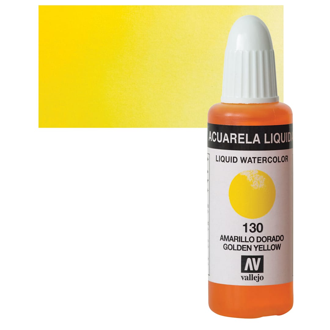 Open in modal - Vallejo Liquid Watercolor - Golden Yellow, 32 ml and swatch