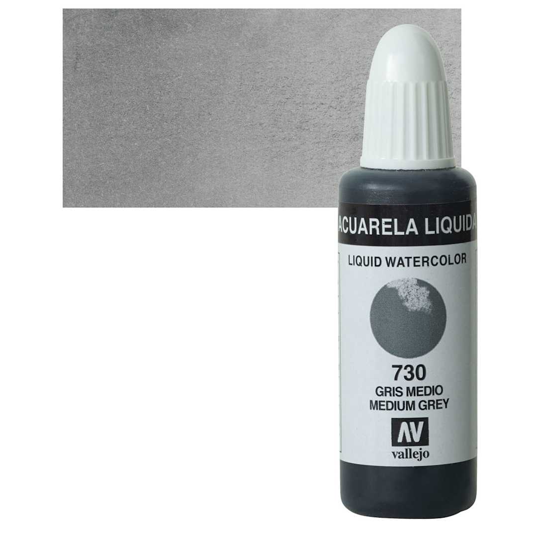 Open in modal - Vallejo Liquid Watercolor - Medium Grey, 32 ml and swatch