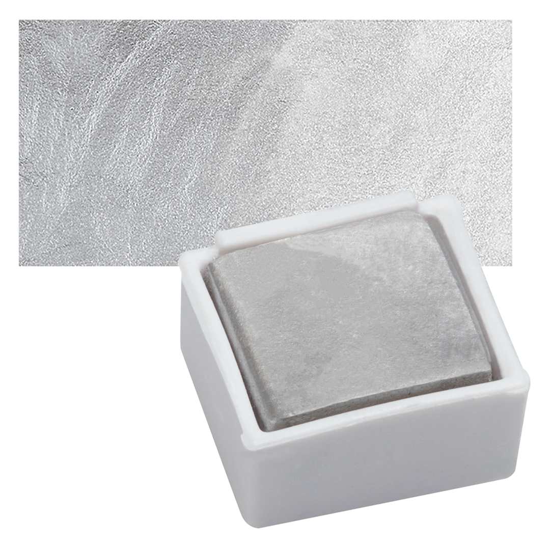 Open in modal - Derwent Watercolor Pan - Metallic Silver pan and swatch