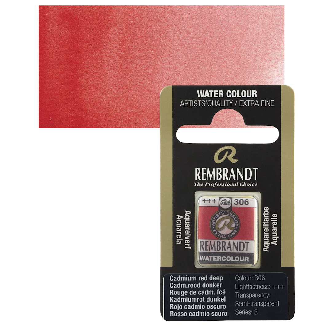 Open in modal - Rembrandt Watercolor Half Pan - Cadmium Red Deep pan and swatch