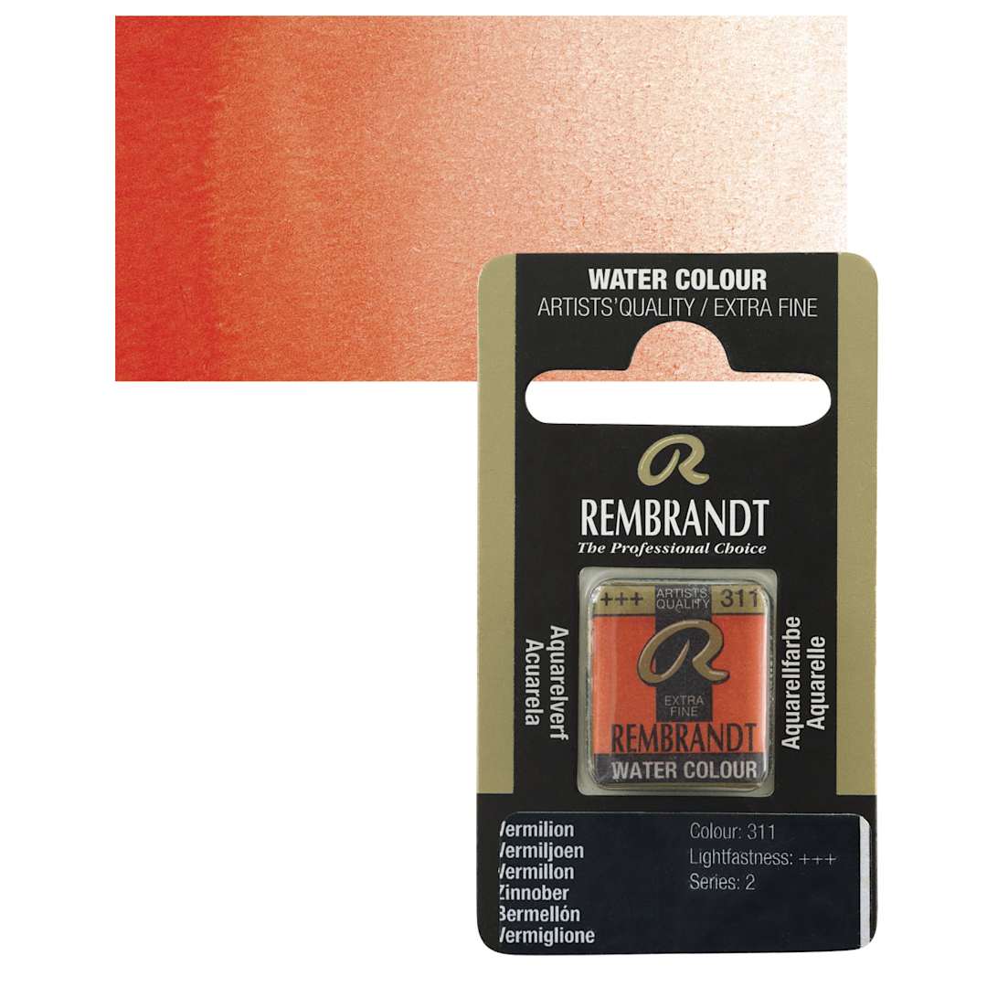 Open in modal - Rembrandt Watercolor Half Pan - Vermilion pan and swatch