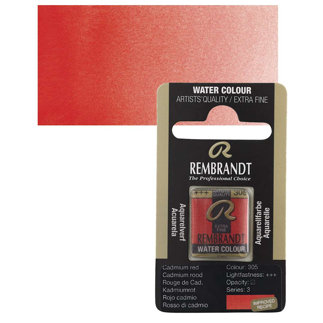 Open in modal - Rembrandt Watercolor Half Pan - Cadmium Red pan and swatch