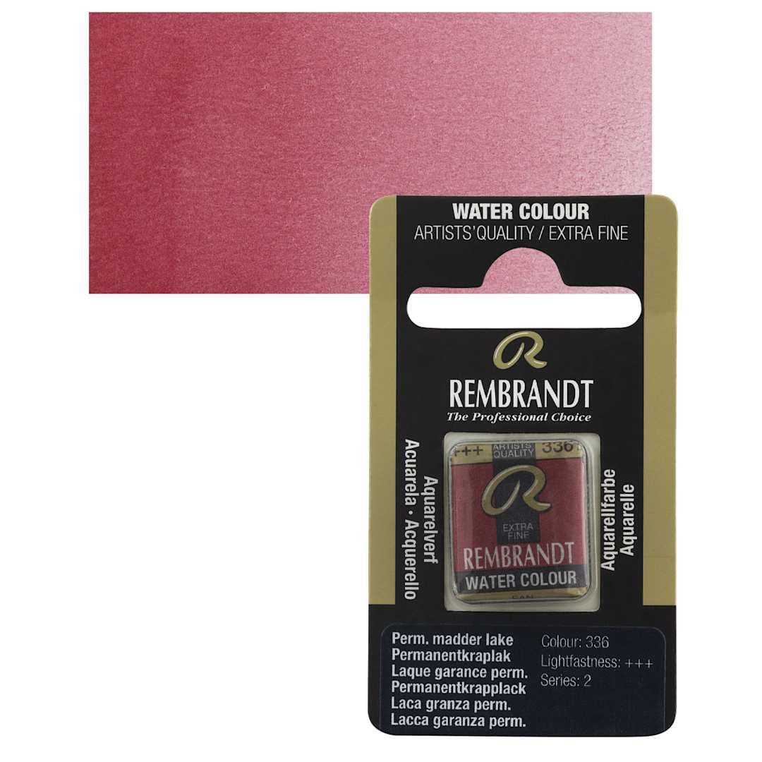 Open in modal - Rembrandt Watercolor Half Pan - Permanent Madder Lake pan and swatch