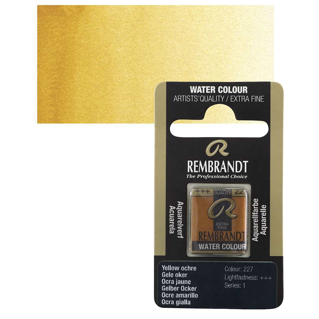 Open in modal - Rembrandt Watercolor Half Pan - Yellow Ochre pan and swatch