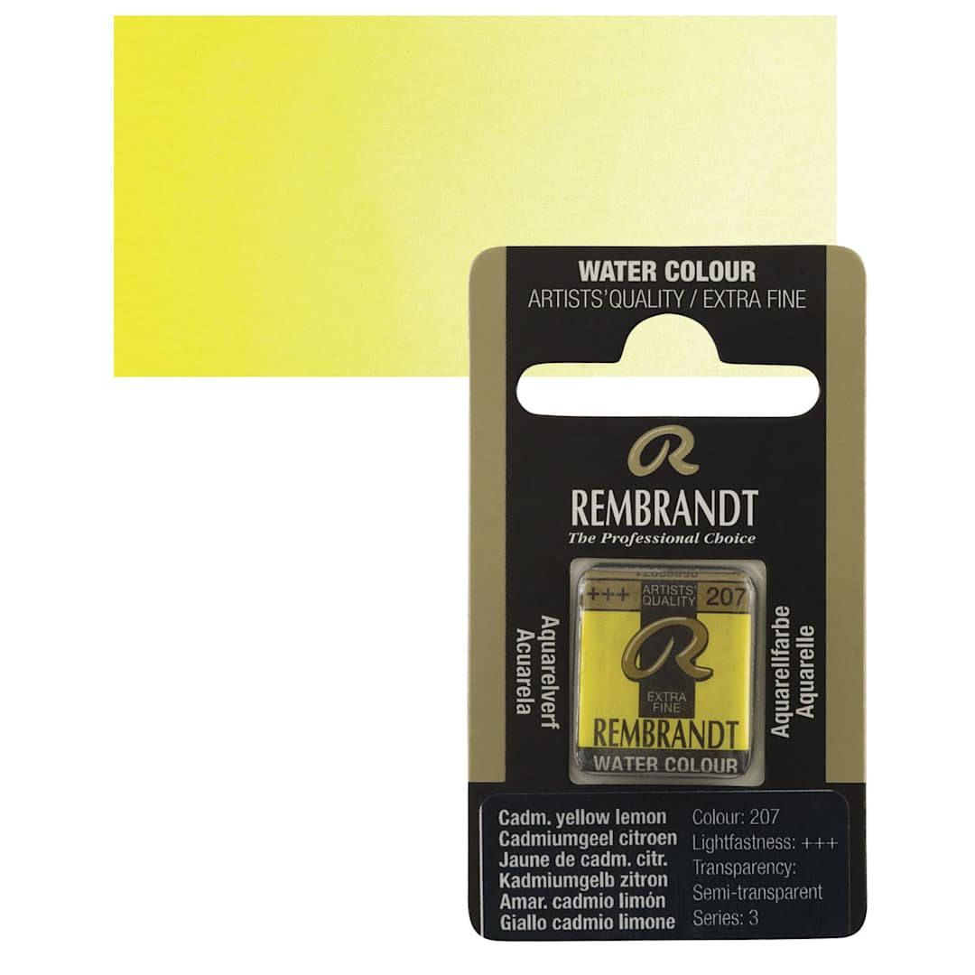 Open in modal - Rembrandt Watercolor Half Pan - Cadmium Yellow Lemon pan and swatch