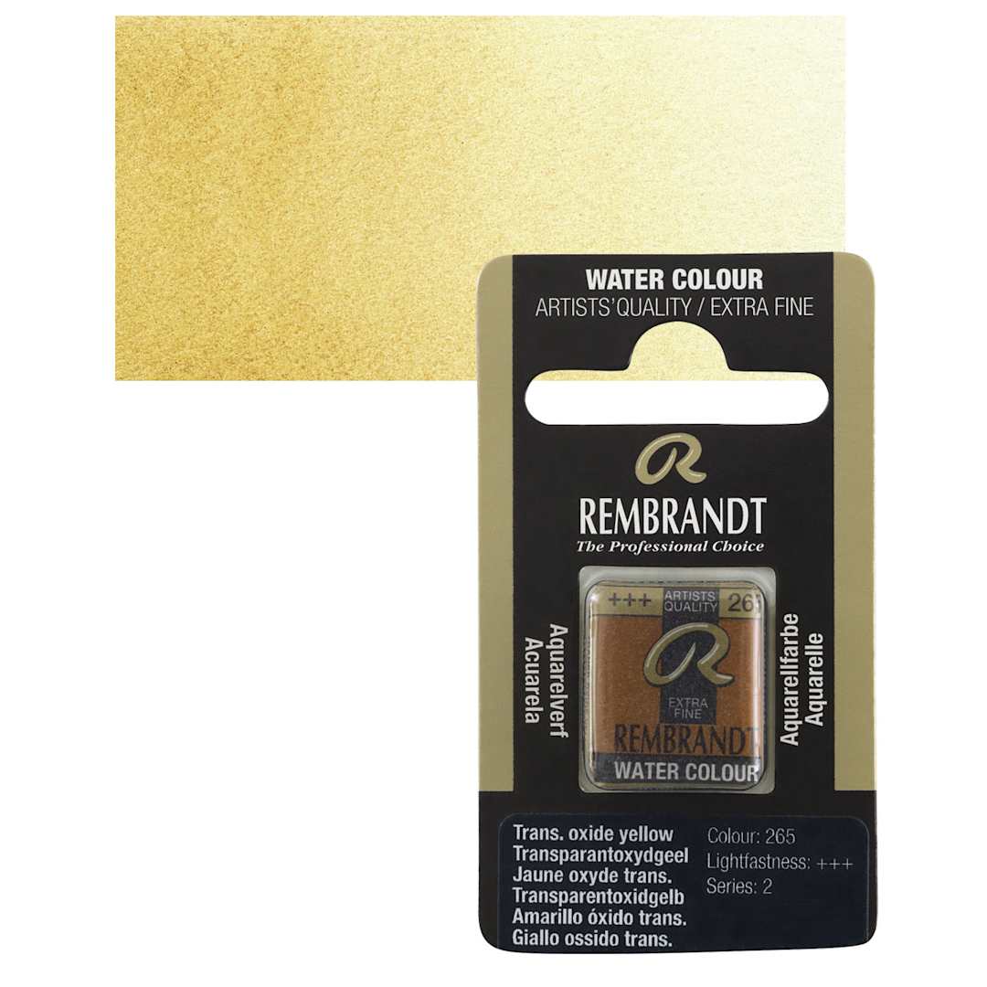 Open in modal - Rembrandt Watercolor Half Pans - Transparent Oxide Yellow pan and swatch