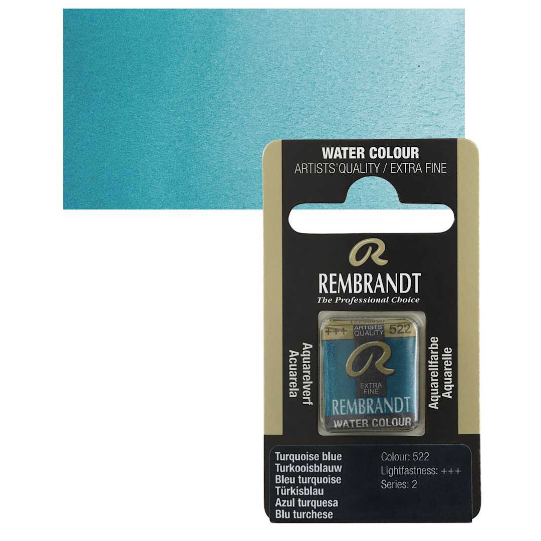 Open in modal - Rembrandt Watercolor Half Pan - Turquoise Blue pan and swatch