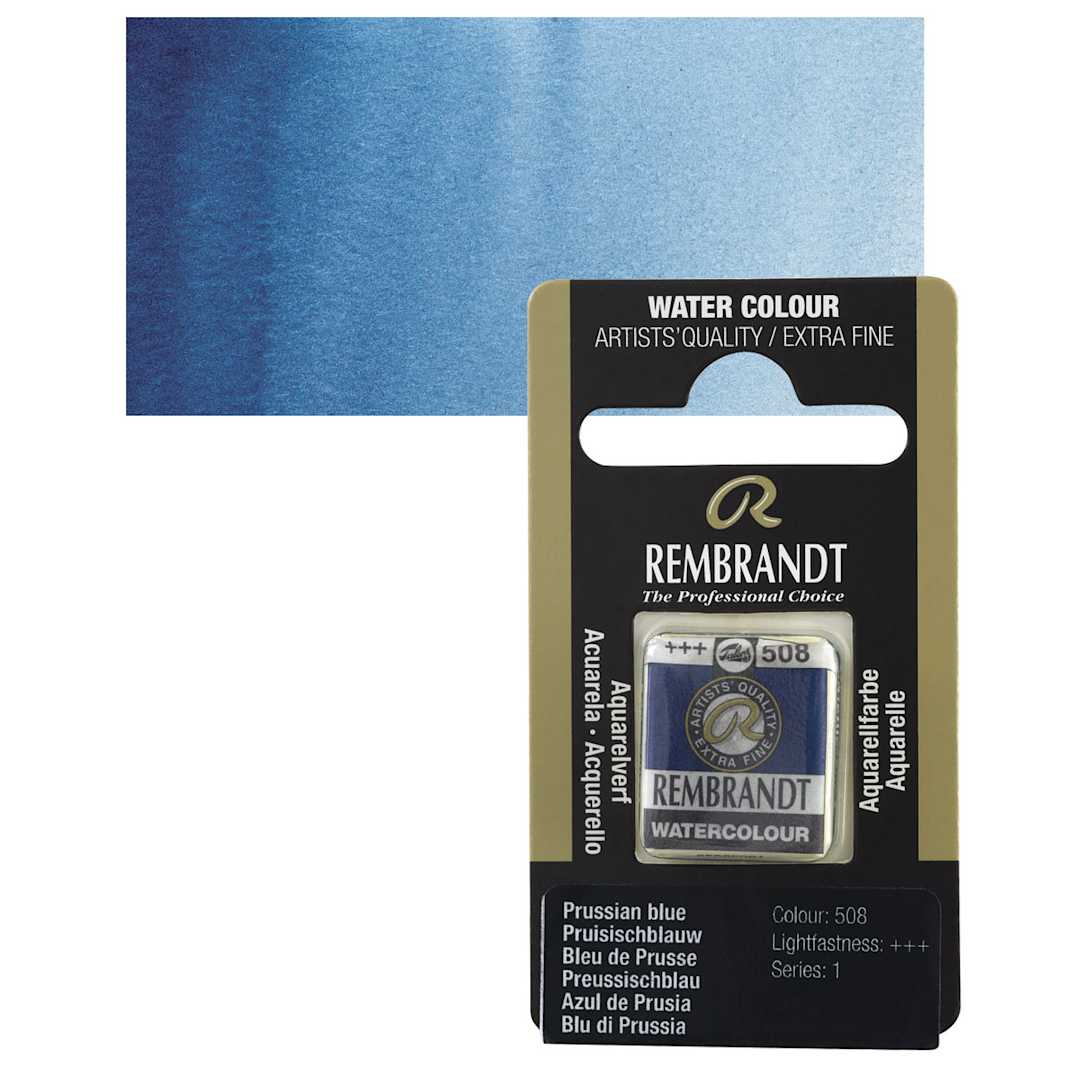 Open in modal - Rembrandt Watercolor Half Pan - Prussian Blue pan and swatch