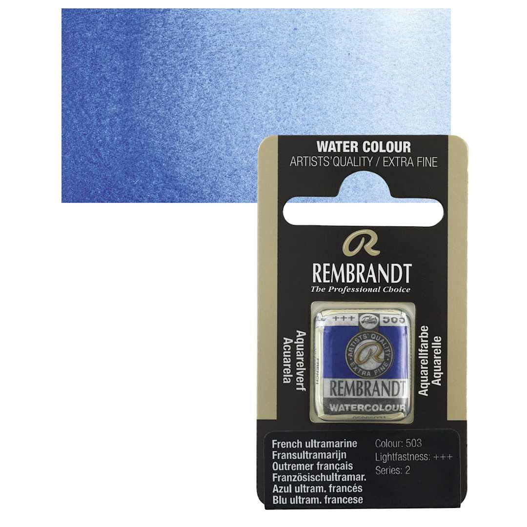 Open in modal - Rembrandt Watercolor Half Pan - French Ultramarine pan and swatch