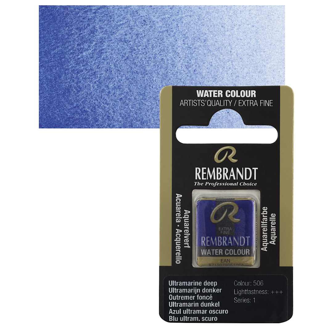 Open in modal - Rembrandt Watercolor Half Pan - Ultramarine Deep pan and swatch