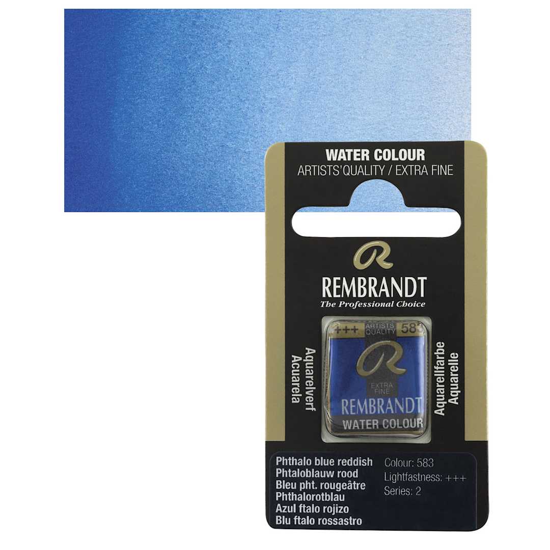 Open in modal - Rembrandt Watercolor Half Pan - Phthalo Blue Reddish pan and swatch