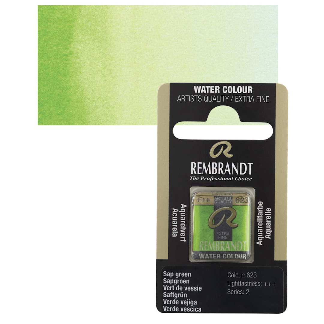 Open in modal - Rembrandt Watercolor Half Pan - Sap Green pan and swatch