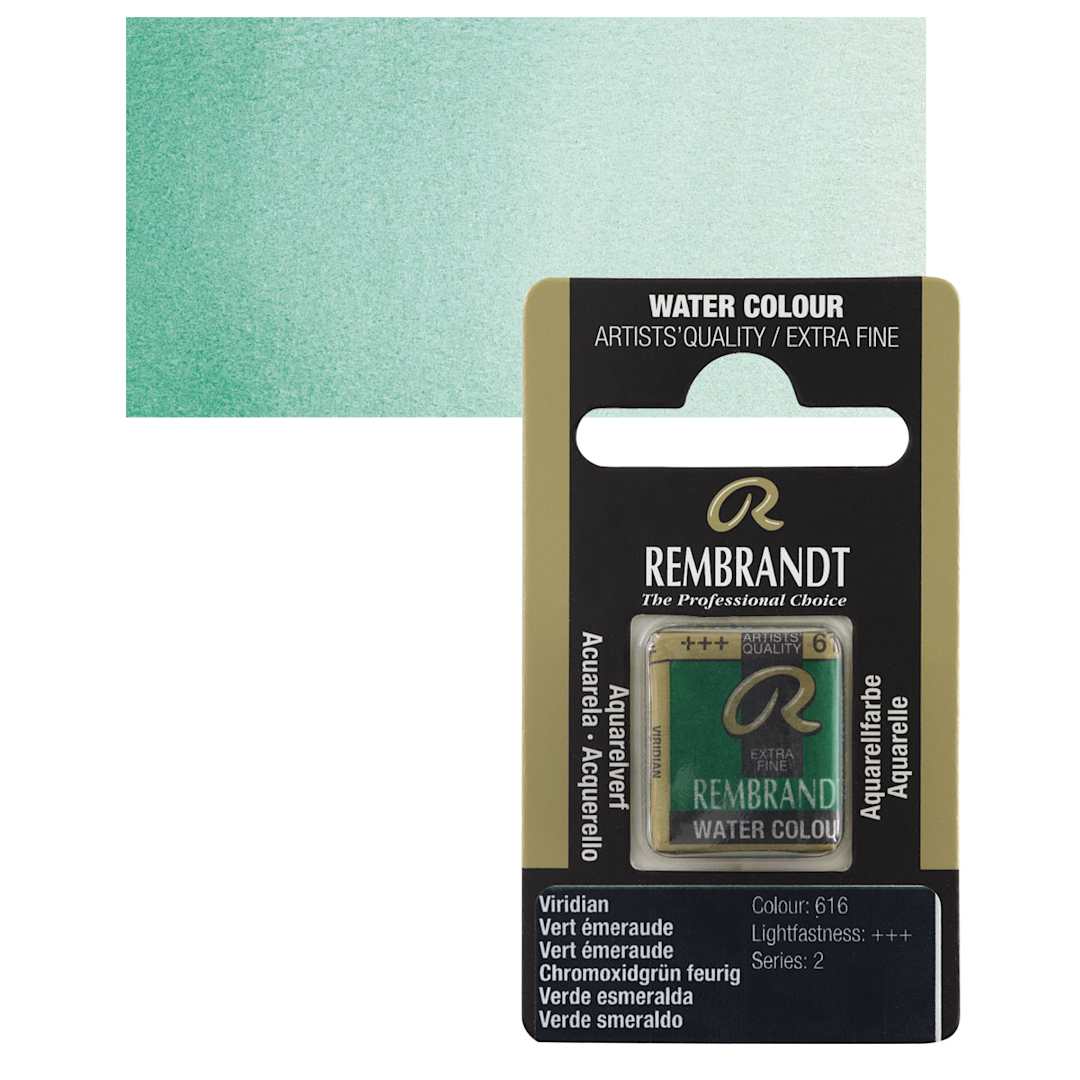 Open in modal - Rembrandt Watercolor Half Pan - Viridian pan and swatch