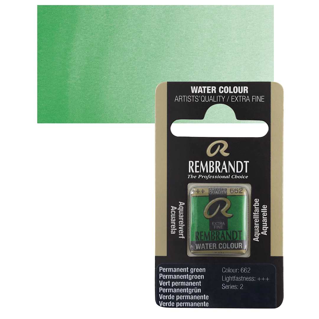 Open in modal - Rembrandt Watercolor Half Pan - Permanent Green pan and swatch