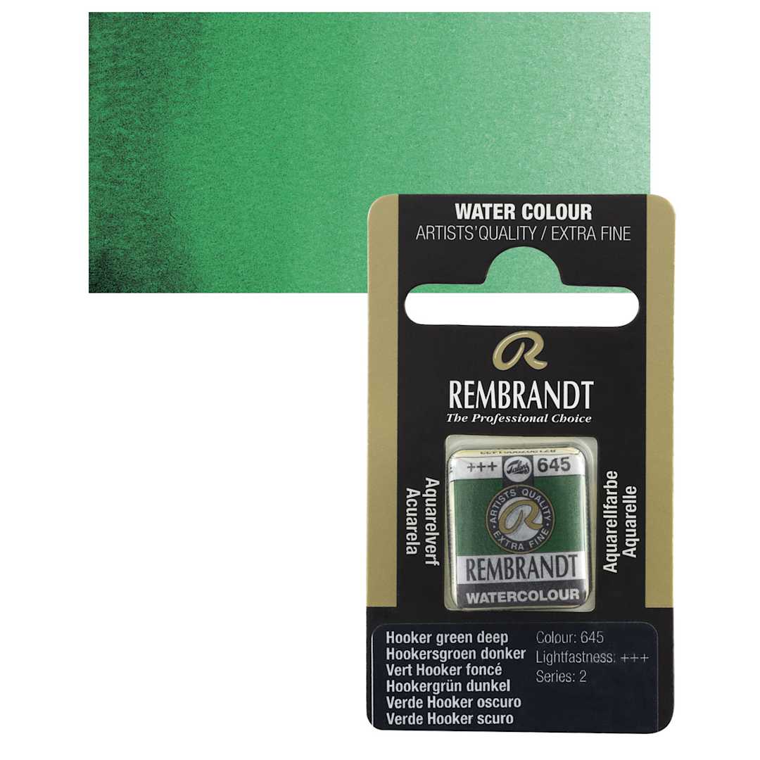 Open in modal - Rembrandt Watercolor Half Pan - Hooker Green Deep pan and swatch