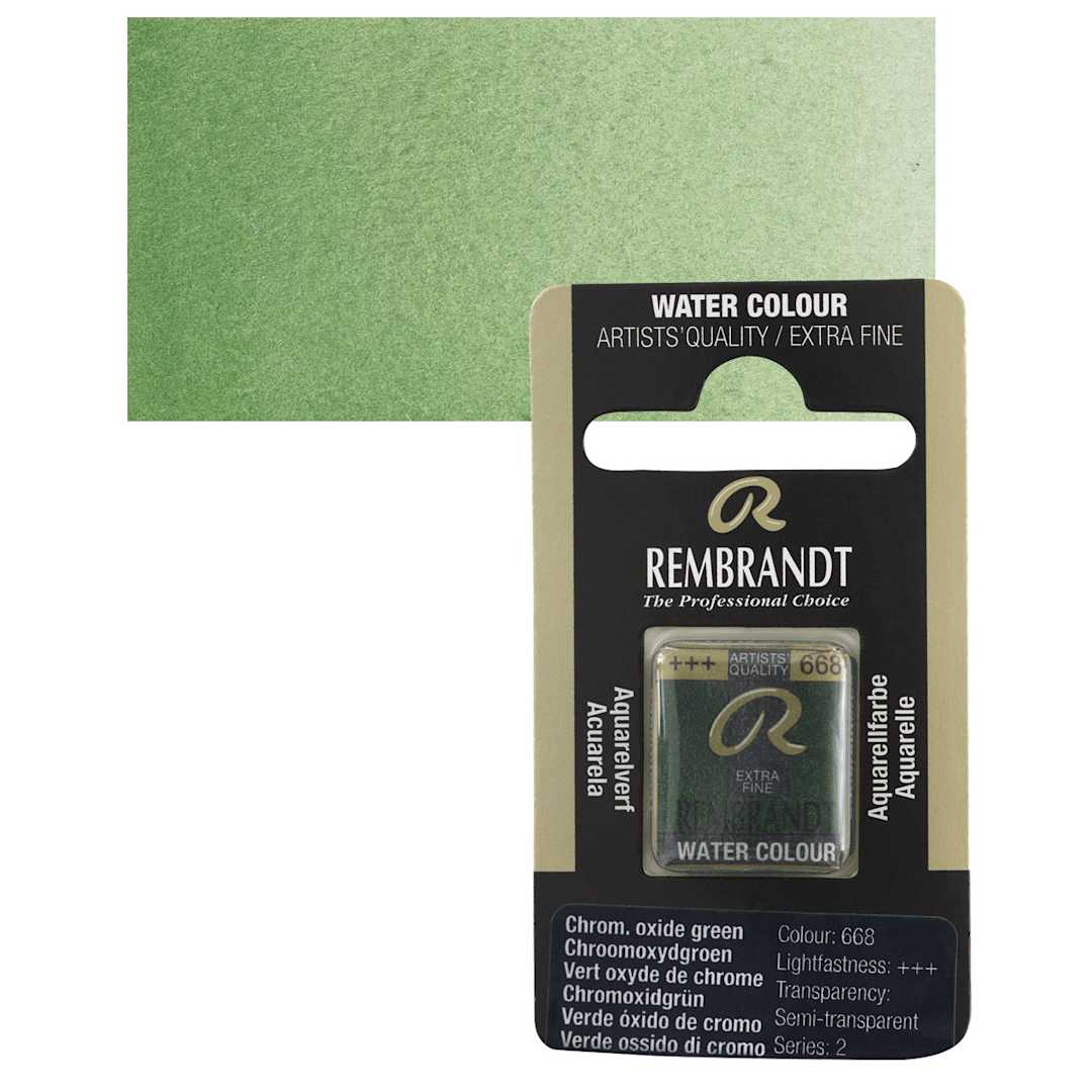 Open in modal - Rembrandt Watercolor Half Pan - Chromium Oxide Green pan and swatch
