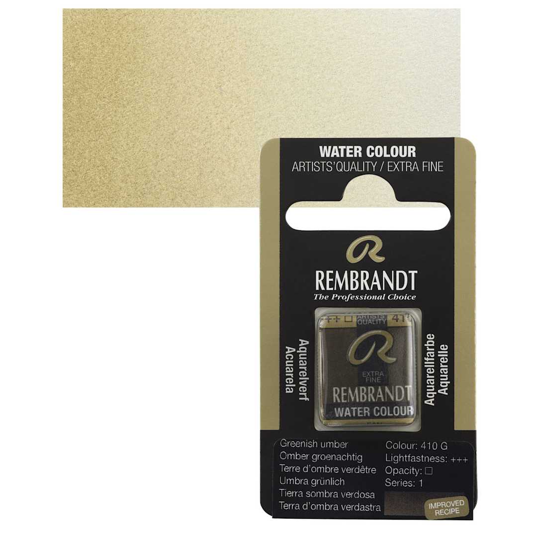 Open in modal - Rembrandt Watercolor Half Pan - Greenish Umber pan and swatch