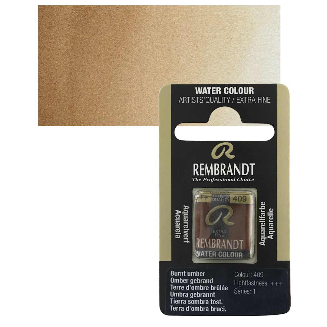 Open in modal - Rembrandt Watercolor Half Pan - Burnt Umber pan and swatch