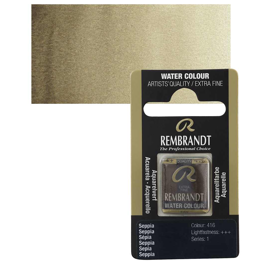 Open in modal - Rembrandt Watercolor Half Pan - Sepia pan and swatch