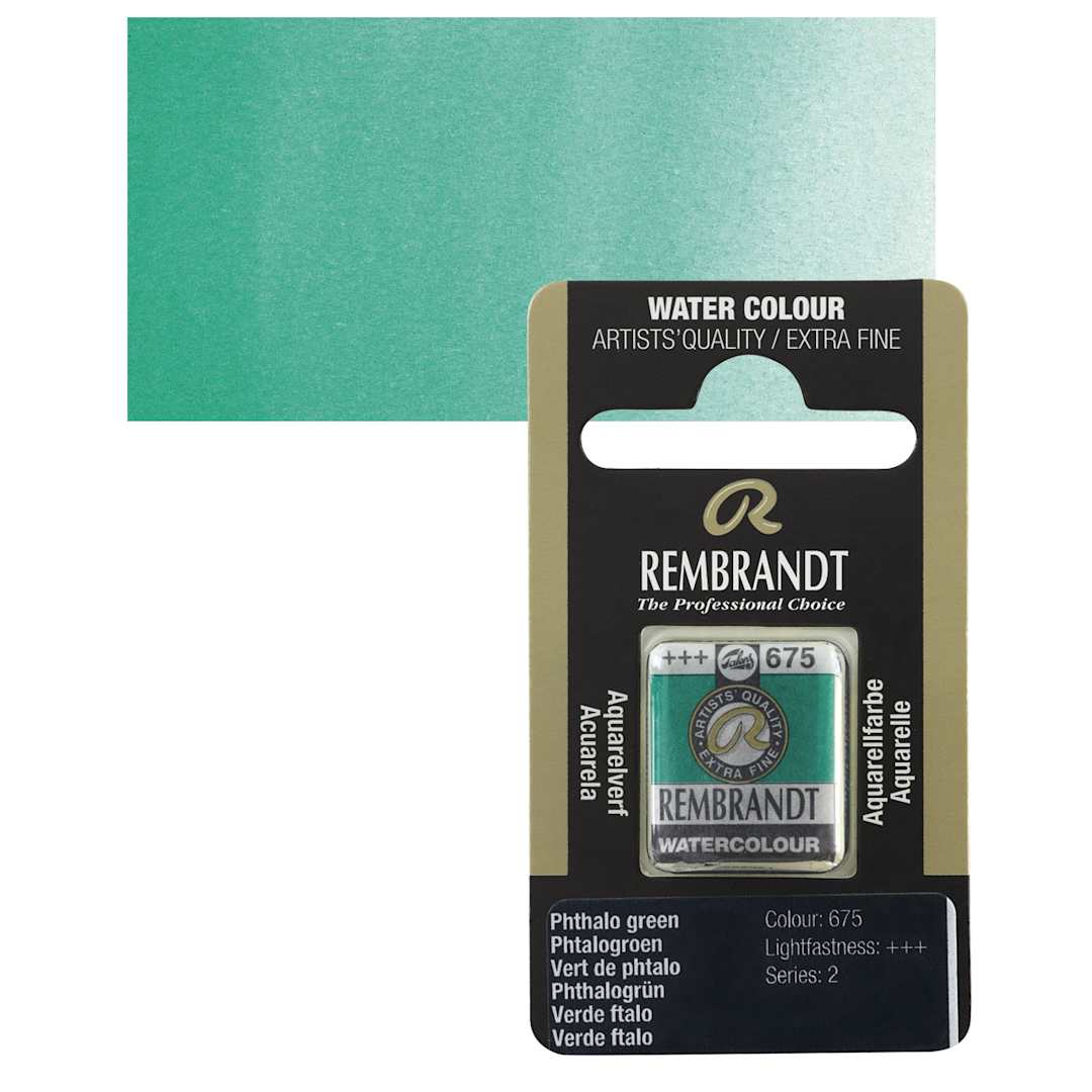 Open in modal - Rembrandt Watercolor Half Pan - Phthalo Green pan and swatch