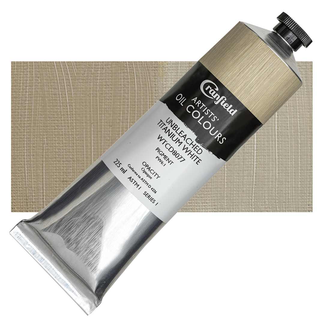 Open in modal - Cranfield Artists' Oil Paint - Unbleached Titanium White, 225 ml, Tube and swatch