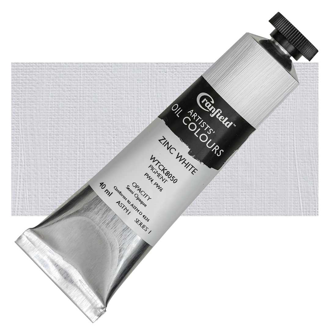 Open in modal - Cranfield Artists' Oil Paint - Zinc White, 40 ml, Tube and swatch