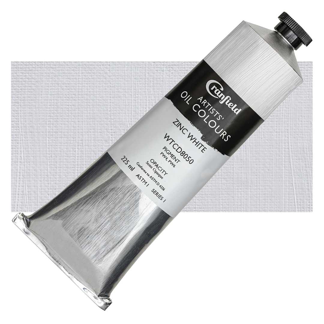 Open in modal - Cranfield Artists' Oil Paint - Zinc White, 225 ml, Tube and swatch