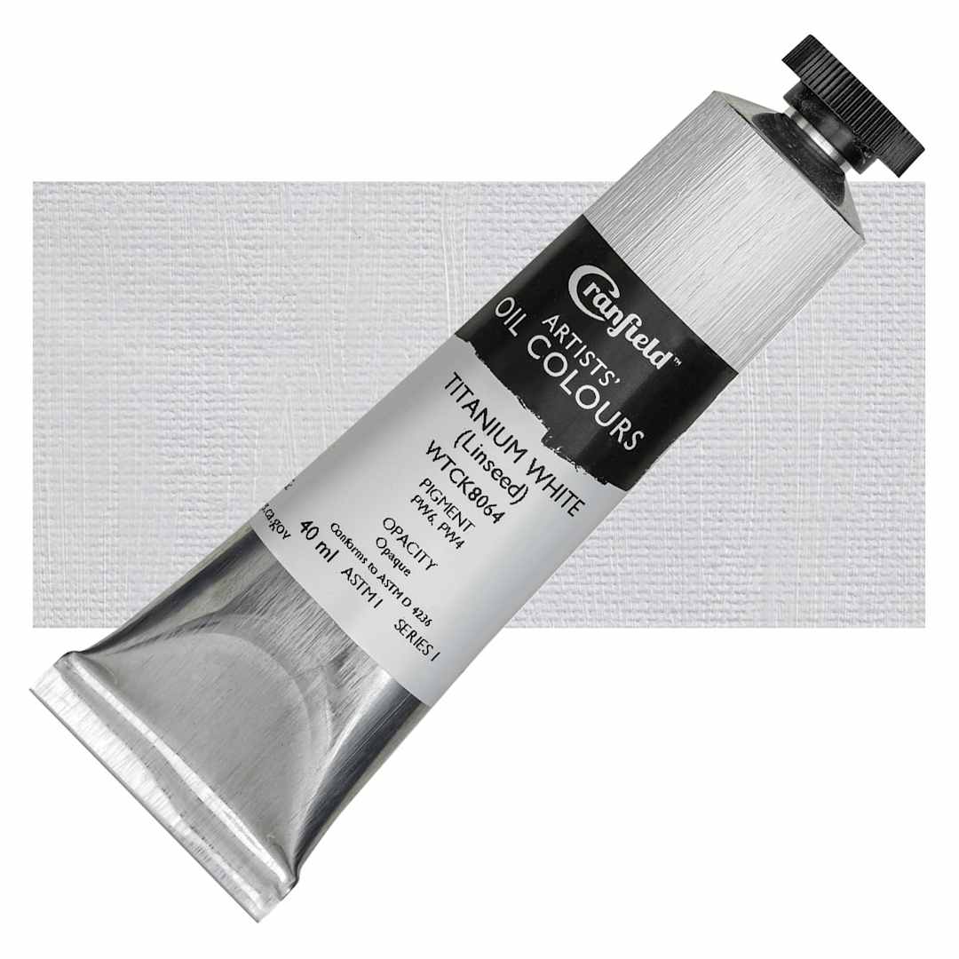 Open in modal - Cranfield Artists' Oil Paint - Titanium White (Linseed), 40 ml, Tube and swatch
